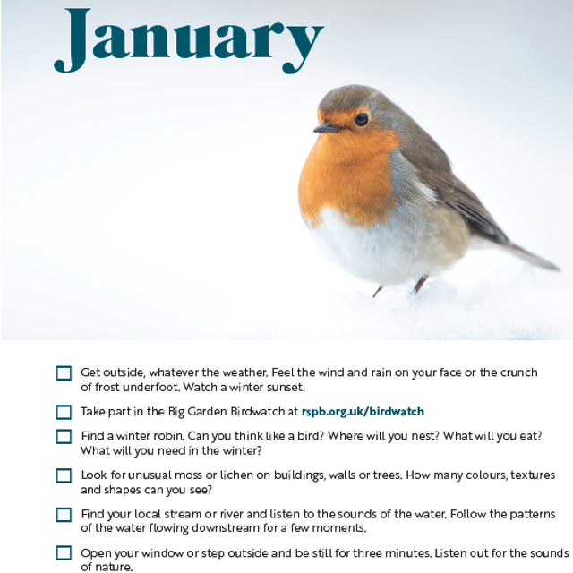 High Peak calendar with events and images of a Robin and flowers
