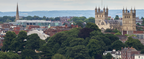 Exeter city with its cathedral in the background 