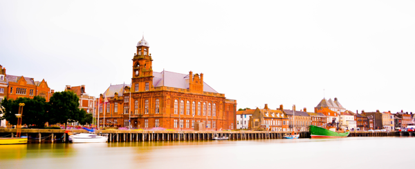 Great Yarmouth Town Hall with the River Yare in front 