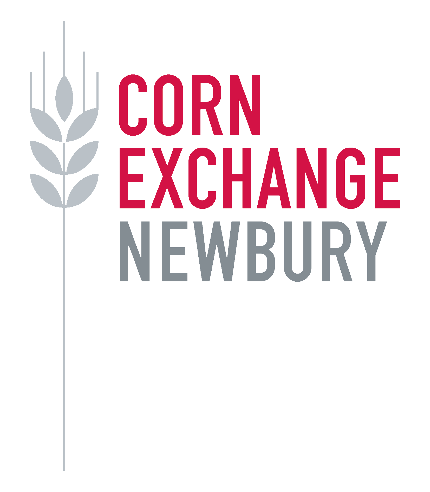 Logo for Corn Exchange Newbury showing text and a corn husk. 
