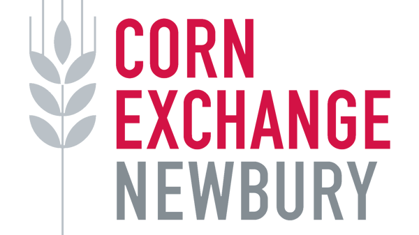 Logo for Corn Exchange Newbury showing text and a corn husk. 