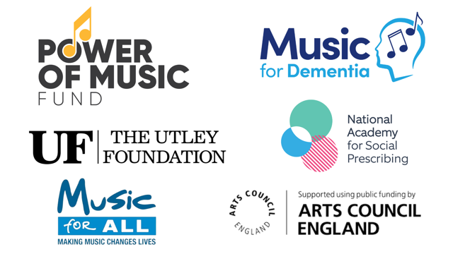Power of music fund log, NASP logo, The Utley Foundation logo, Music for All logo and Arts Council England (supported by public funding by Arts Council England) logo