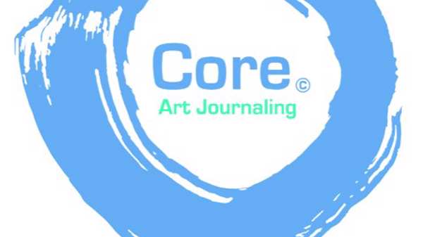 Logo for Core Art Journaling- text inside a blue painted circle