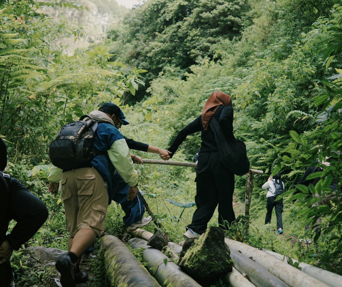 Hiking group in the woods