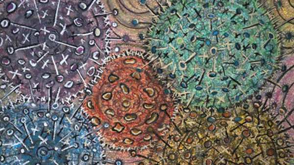 A colourful painting of needle pin holders